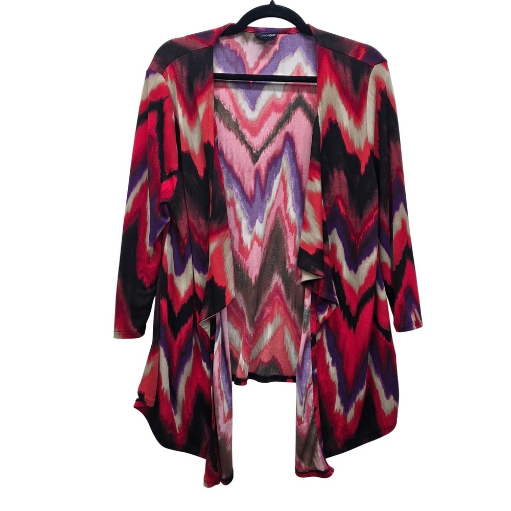 East 5th Womens Red Purple Chevron Open Front Waterfall Cardigan Size Large
